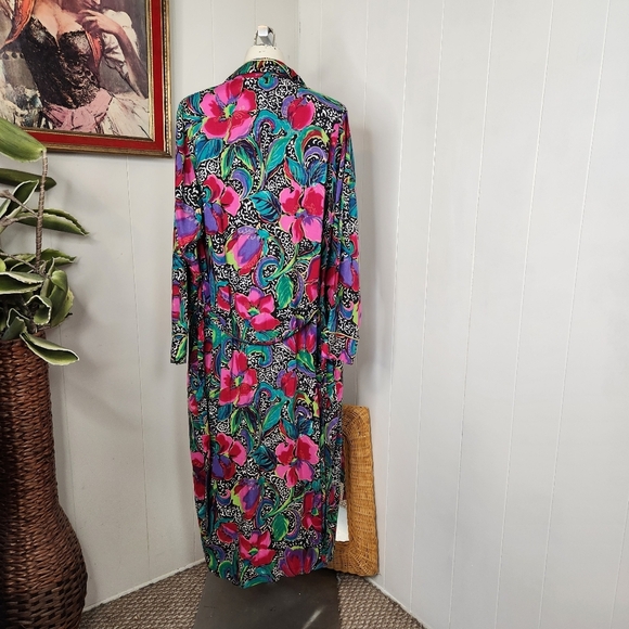 Vintage 80s 90s Red Pink Funky Midi Robe Lingerie Boudoir Pin-Up Size Small - Picture 3 of 8